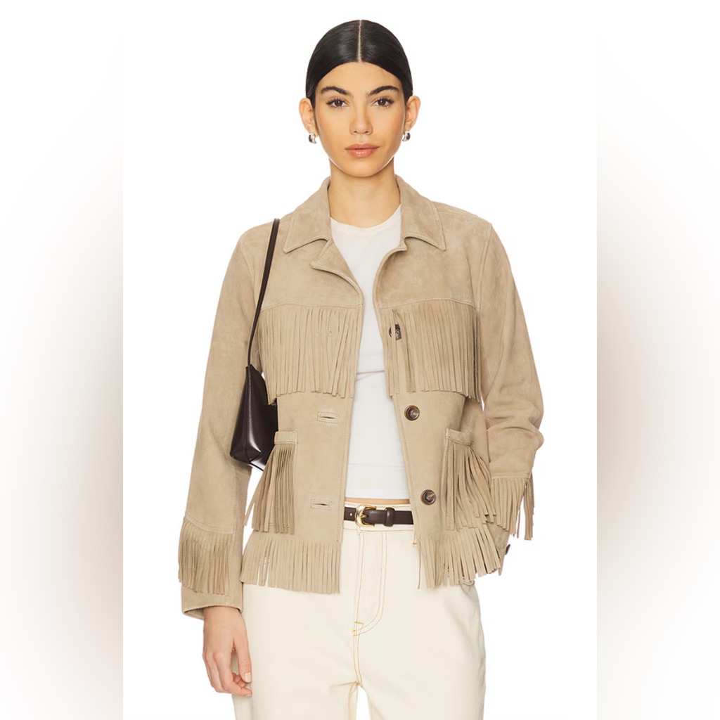 Joni Suede Fringe Jacket In Desert Sand Grlfrnd